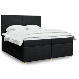 Pat box spring cu saltea, negru, 200×200 cm, textil