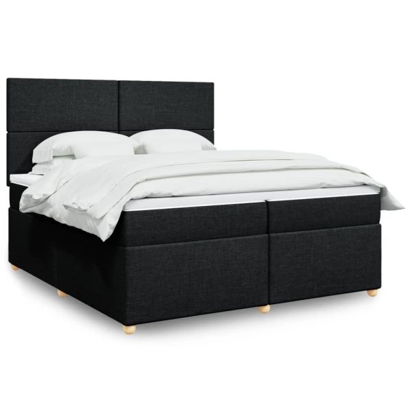 Pat box spring cu saltea, negru, 200×200 cm, textil