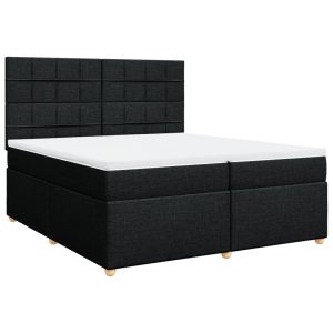 Pat box spring cu saltea, negru, 200×200 cm, textil