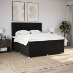 Pat box spring cu saltea, negru, 200×200 cm, textil