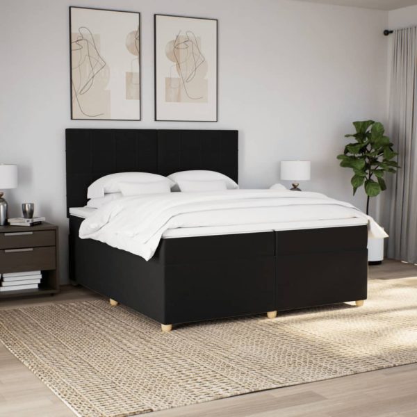 Pat box spring cu saltea, negru, 200×200 cm, textil