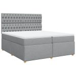 Pat box spring cu saltea, gri deschis, 200×200 cm, textil