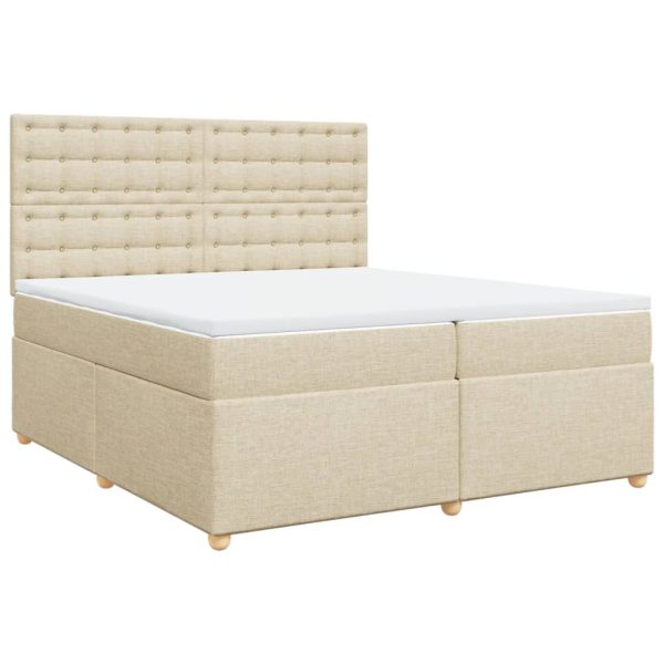 Pat box spring cu saltea, crem, 200×200 cm, textil