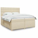 Pat box spring cu saltea, crem, 200×200 cm, textil