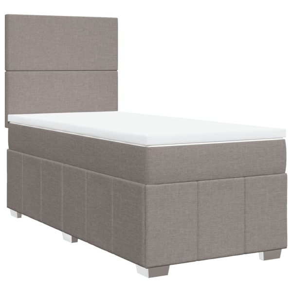 Pat box spring cu saltea, gri taupe, 90×200 cm, textil