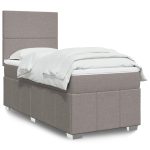 Pat box spring cu saltea, gri taupe, 90×200 cm, textil