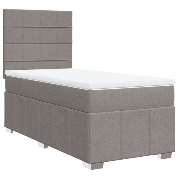 Pat box spring cu saltea, gri taupe, 90×200 cm, textil