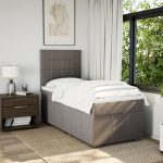 Pat box spring cu saltea, gri taupe, 90×200 cm, textil