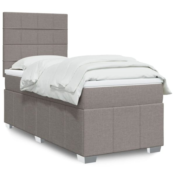 Pat box spring cu saltea, gri taupe, 90×200 cm, textil