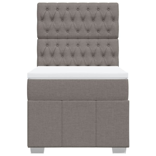 Pat box spring cu saltea, gri taupe, 90×200 cm, textil