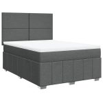 Pat box spring cu saltea, gri închis, 140×200 cm, textil
