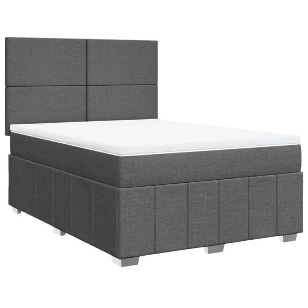Pat box spring cu saltea, gri închis, 140×200 cm, textil
