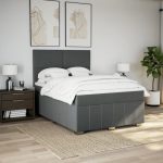 Pat box spring cu saltea, gri închis, 140×200 cm, textil