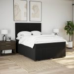 Pat box spring cu saltea, negru, 140×200 cm, textil
