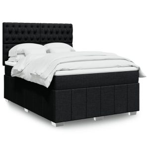 Pat box spring cu saltea, negru, 140×200 cm, textil