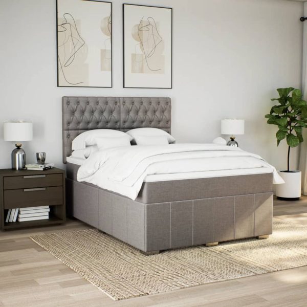 Pat continental cu saltea gri taupe 140×200 cm material textil