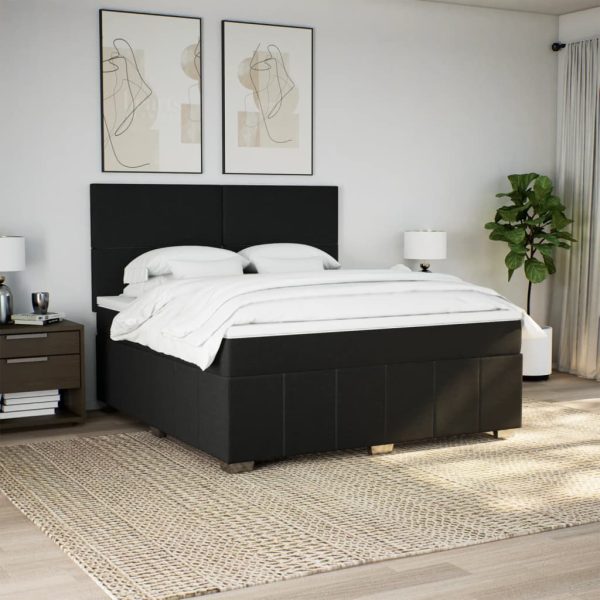 Pat box spring cu saltea, negru, 180×200 cm, catifea