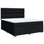 Pat box spring cu saltea, negru, 180×200 cm, catifea