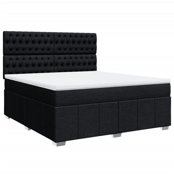 Pat box spring cu saltea, negru, 180×200 cm, catifea