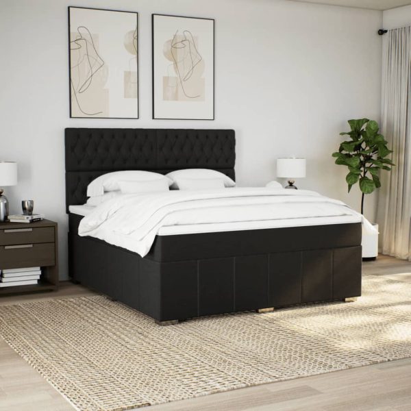 Pat box spring cu saltea, negru, 180×200 cm, catifea