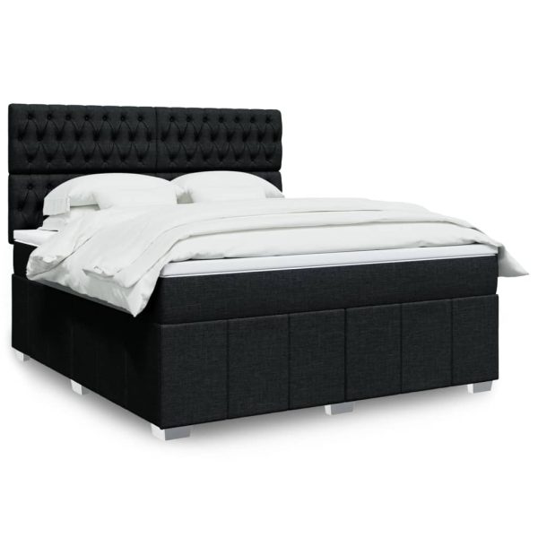 Pat box spring cu saltea, negru, 180×200 cm, catifea