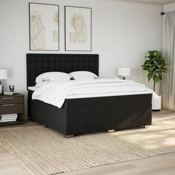Pat box spring cu saltea, negru, 180×200 cm, catifea