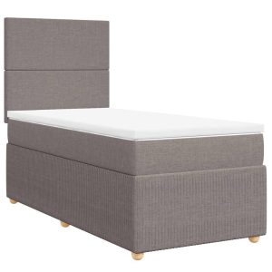 Pat box spring cu saltea, gri taupe, 90×190 cm, textil