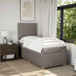 Pat box spring cu saltea, gri taupe, 90×190 cm, textil