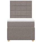 Pat box spring cu saltea, gri taupe, 90×190 cm, textil