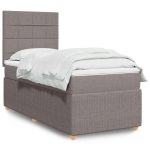 Pat box spring cu saltea, gri taupe, 90×190 cm, textil