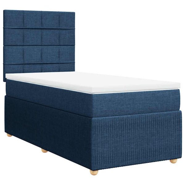 Pat box spring cu saltea, albastru, 90×190 cm, textil