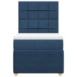 Pat box spring cu saltea, albastru, 90×190 cm, textil