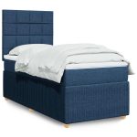 Pat box spring cu saltea, albastru, 90×190 cm, textil