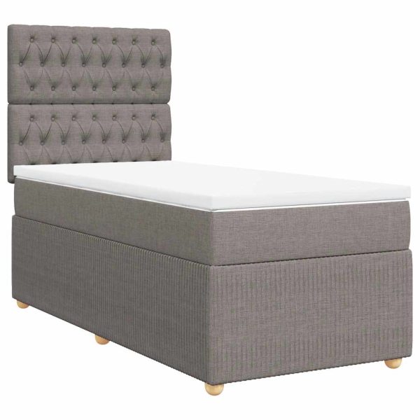 Pat box spring cu saltea, gri taupe, 90×190 cm, textil