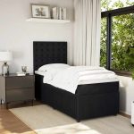 Pat box spring cu saltea, negru, 80×200 cm, catifea
