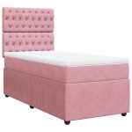 Pat box spring cu saltea, roz, 90×190 cm, catifea