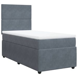 Pat box spring cu saltea, gri închis, 90×200 cm, catifea