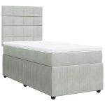 Pat box spring cu saltea, gri deschis, 90×200 cm, catifea