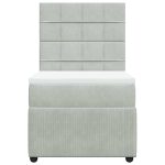 Pat box spring cu saltea, gri deschis, 90×200 cm, catifea