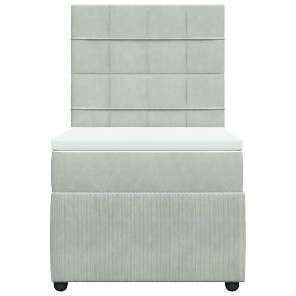 Pat box spring cu saltea, gri deschis, 90×200 cm, catifea