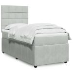 Pat box spring cu saltea, gri deschis, 90×200 cm, catifea