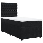 Pat box spring cu saltea, negru, 90×200 cm, catifea