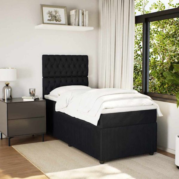 Pat box spring cu saltea, negru, 90×200 cm, catifea
