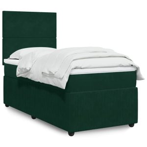 Pat box spring cu saltea, verde închis, 100×200 cm, catifea