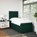 Pat box spring cu saltea, verde închis, 100×200 cm, catifea