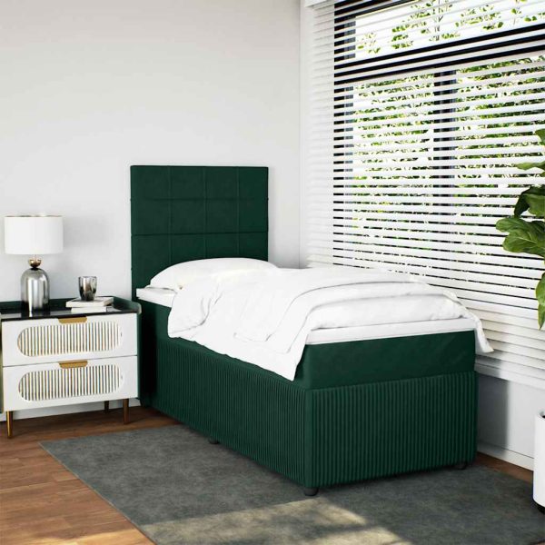 Pat box spring cu saltea, verde închis, 100×200 cm, catifea