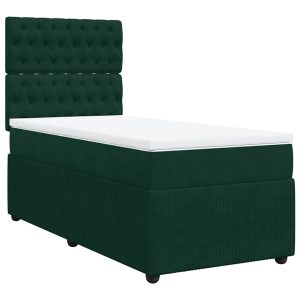 Pat box spring cu saltea, verde închis, 100×200 cm, catifea