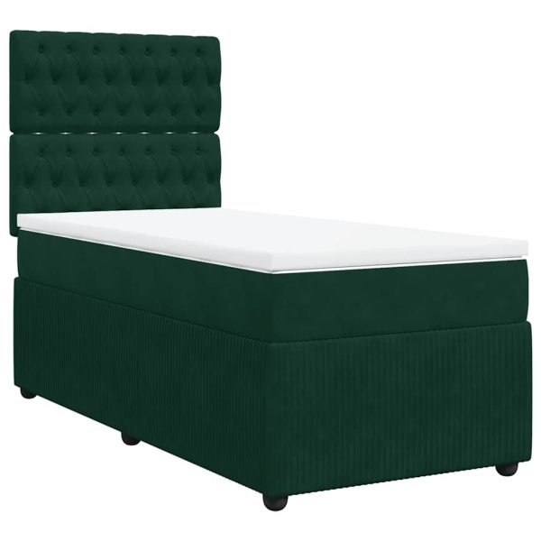 Pat box spring cu saltea, verde închis, 100×200 cm, catifea