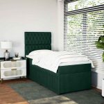 Pat box spring cu saltea, verde închis, 100×200 cm, catifea