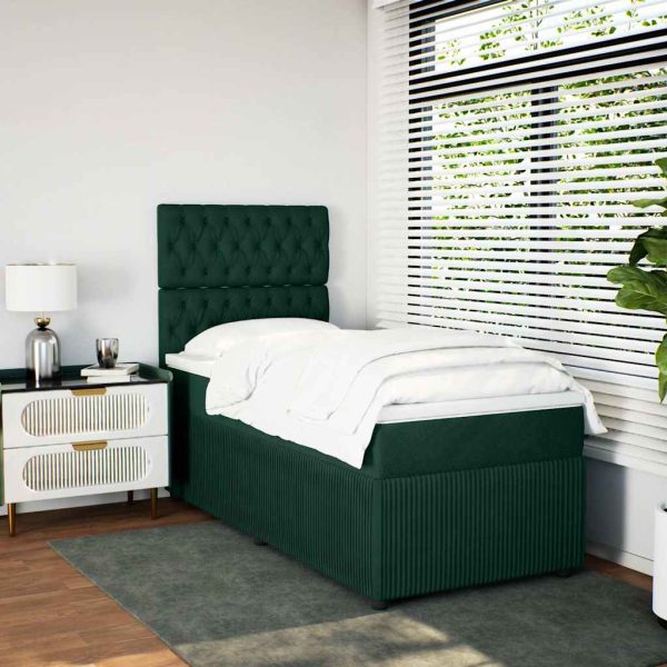 Pat box spring cu saltea, verde închis, 100×200 cm, catifea
